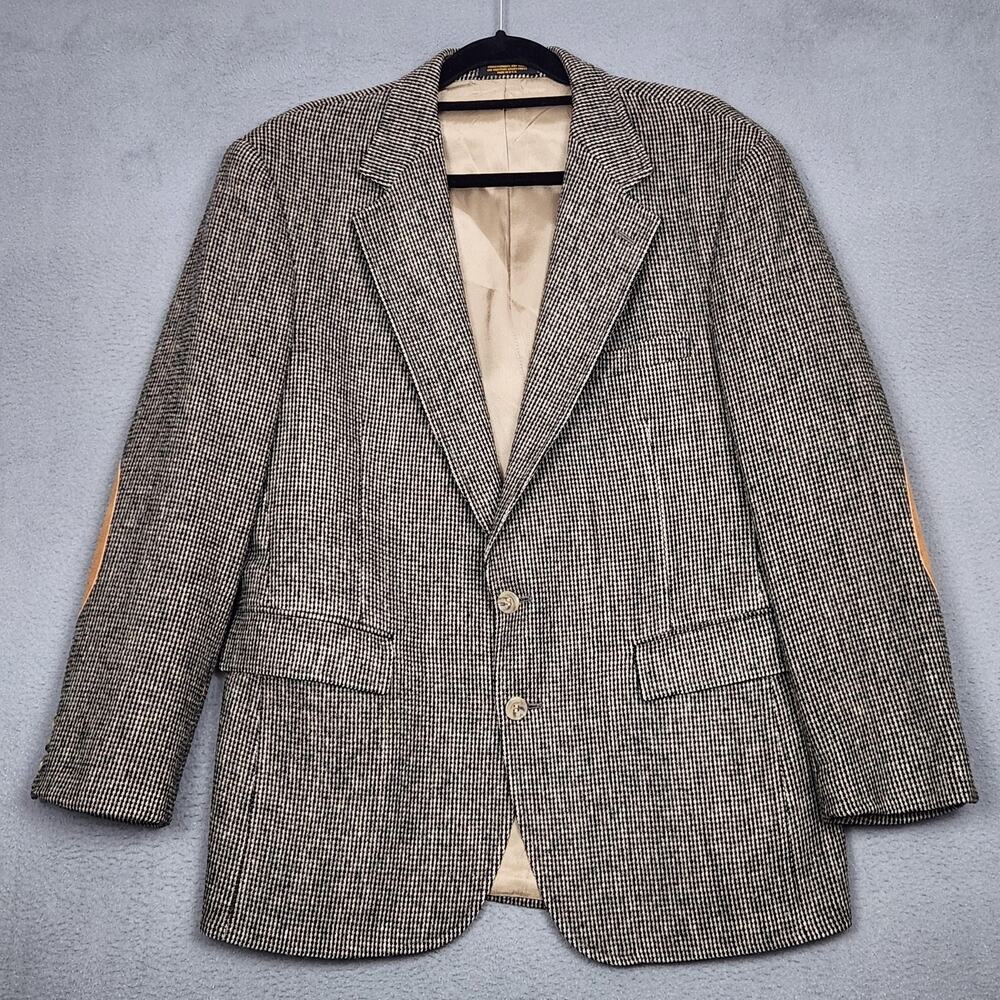 VINTAGE EVAN-PICONE Blazer Mens 41 Brown Houndstooth Wool Elbow Patch Jacket USA